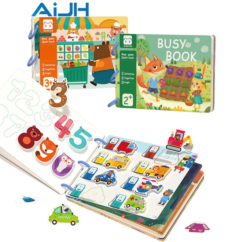 AiJH Children DIY Book Sticker Montessori Early Learning Sensory Educational Brinquedo Hand-Tear Paste Book Cognitive Cards Educational Baby Toys