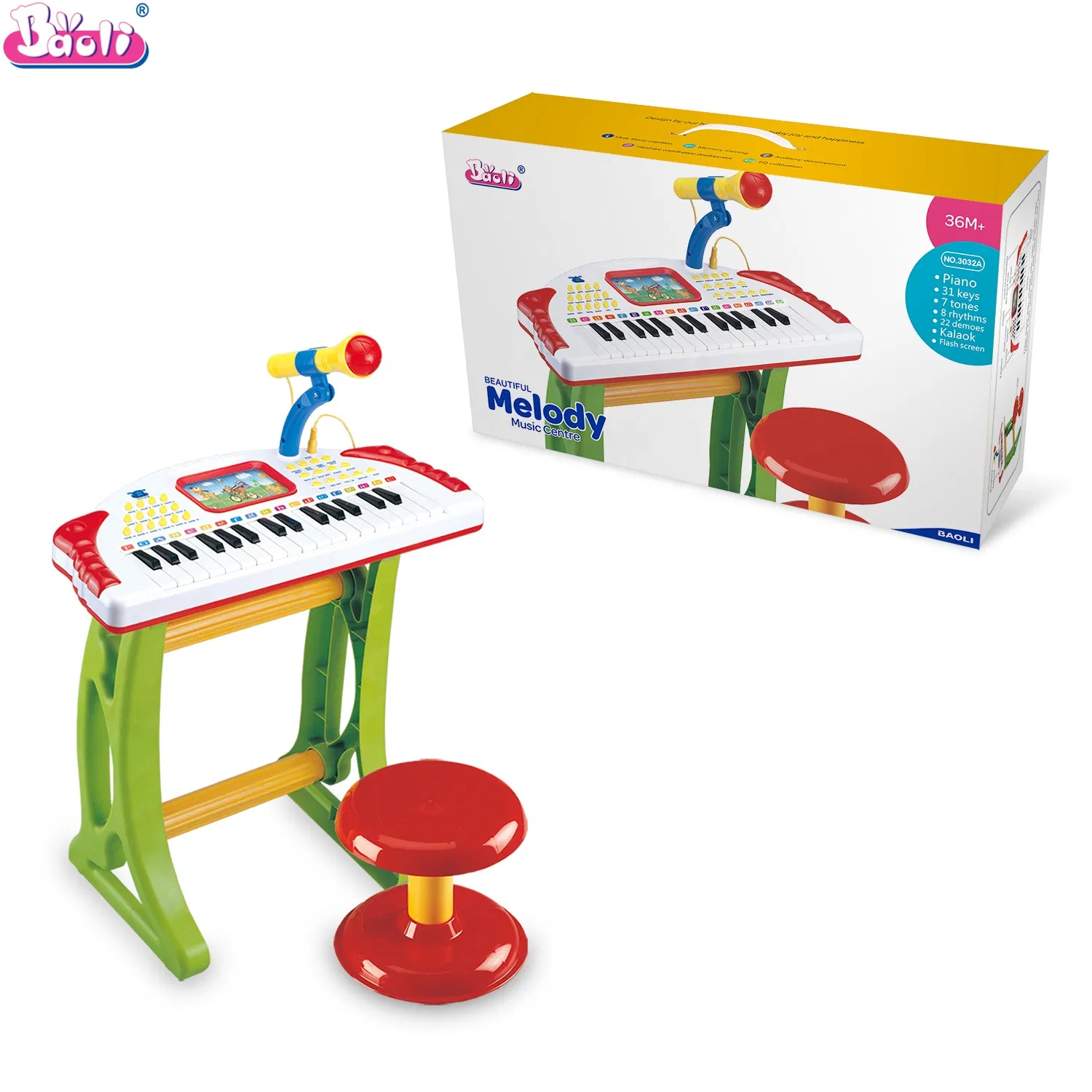 Baoli Kids Electric Piano Educational Toy with Microphone and Drum Features