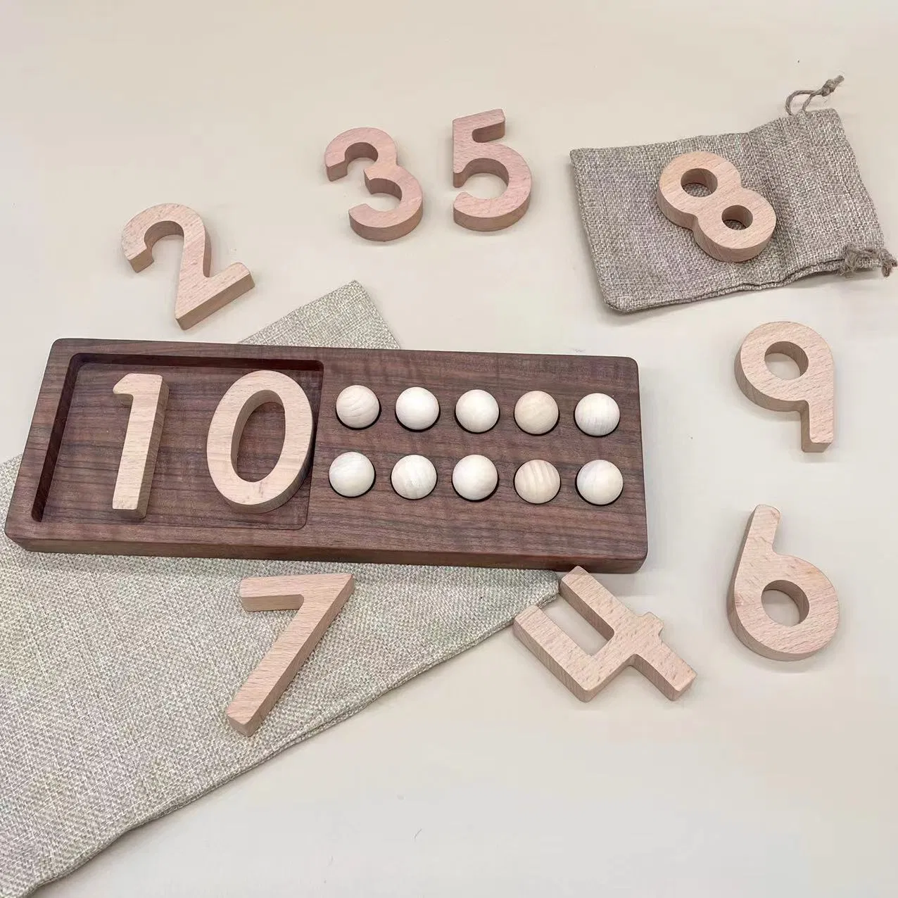 Ten Lattice Digital Blocks Open Puzzle Toy Black Walnut Log