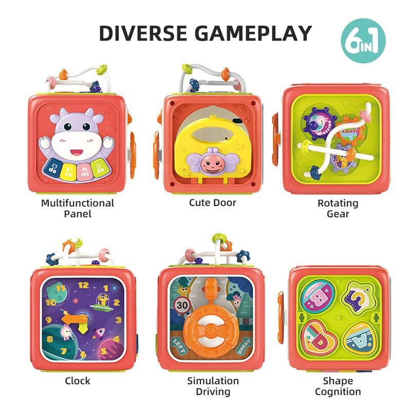 Baby Early Education Puzzle Six in One Hexahedral Cube Learning Cognitive Shape Digital Cartoon Plastic Music Wholesale Children's Toys