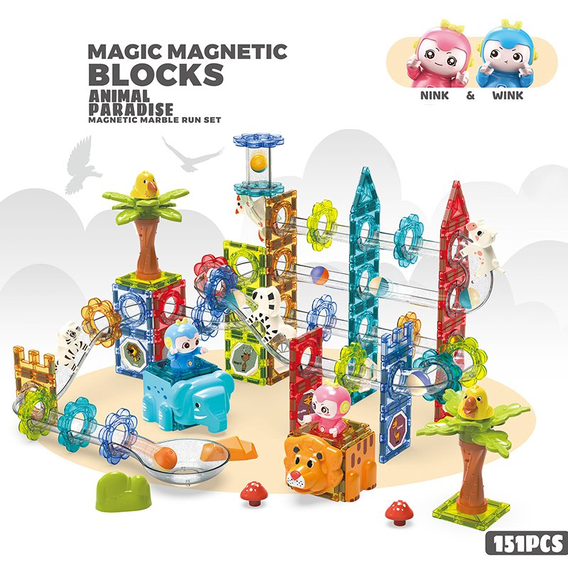 AiJH Wholesale Toys Magnetic Block Set Marble Run Educational Stem Toys DIY Assembly Magnetic Building Blocks Toys for Kids