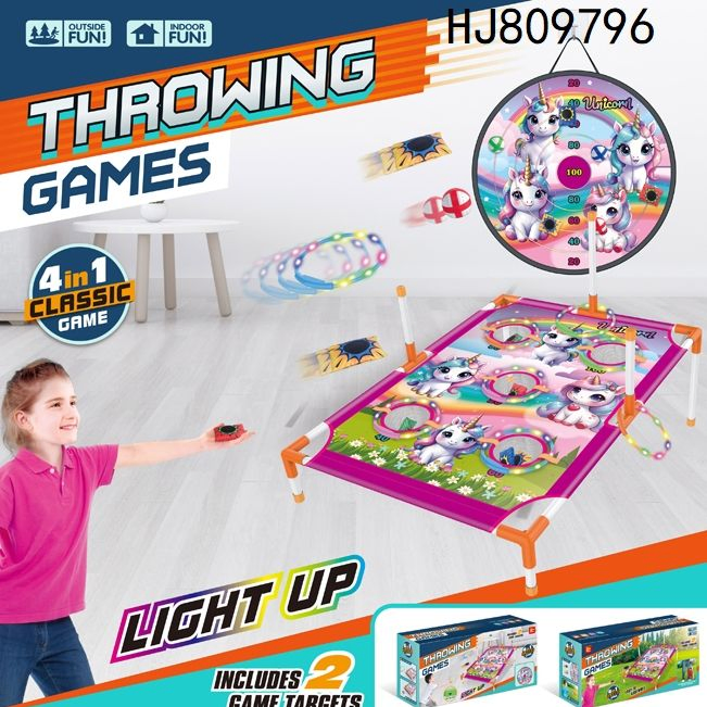 4 in 1 Kids Playing Cornhole Flying Disc Throwing Game Toys Indoor Outdoor Ring Toss Game Set Throwing Target Stand Portable Sport Toys