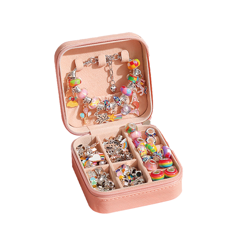 Top Custom Creative Educational Child Toy DIY Beads Arts Crafts Jewelry Charm Fashion 2-Tier Square Jewelry Box Toys for Kids