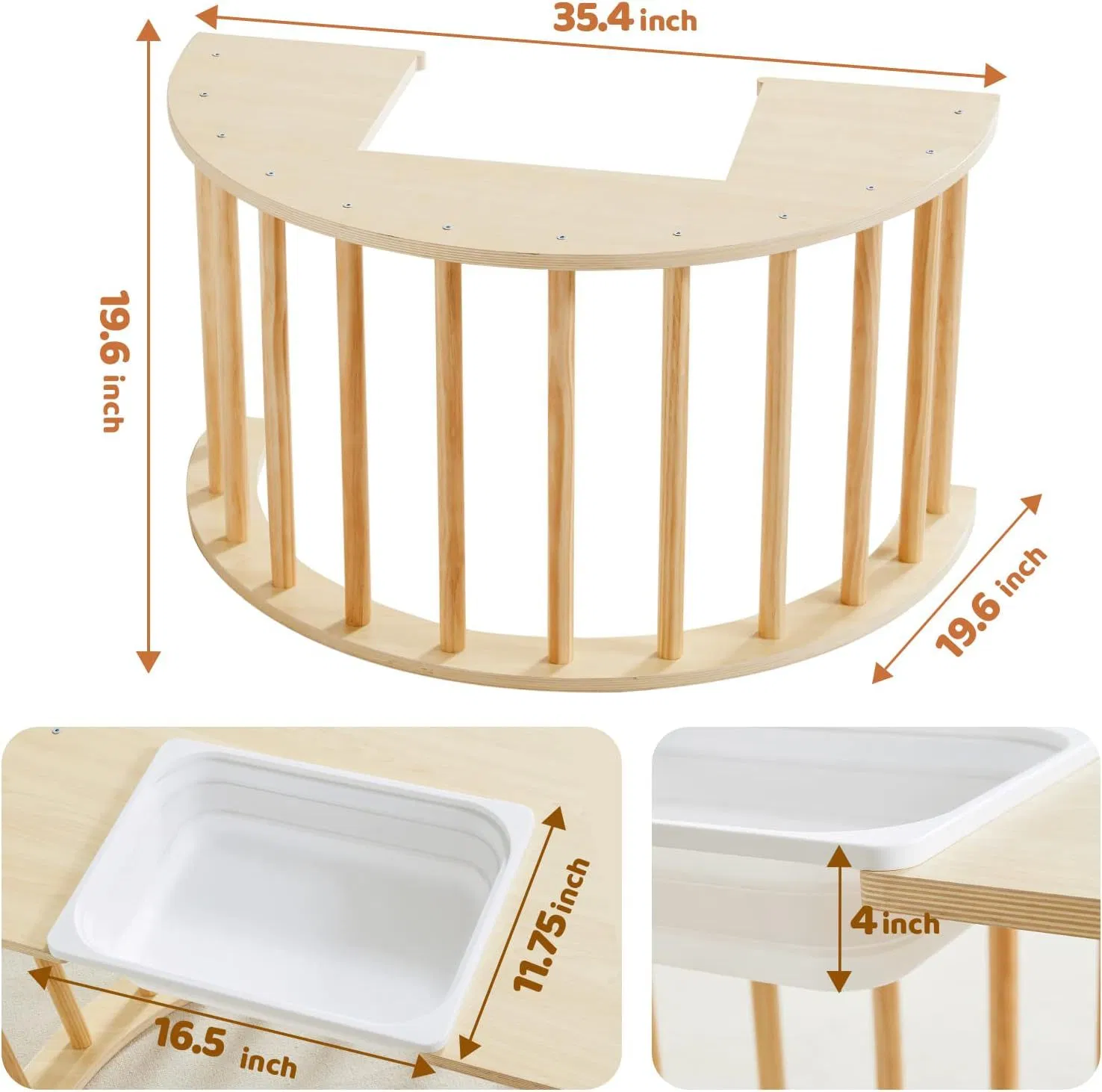 Multi-Functional Natural Wood Sensory Table Climbing Arch Rocking Play Set Toy for Kids