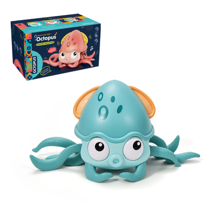 Plastic Electric Music Light up Induction Crawling Walking Octopus Baby Bath Moving Toy Animal
