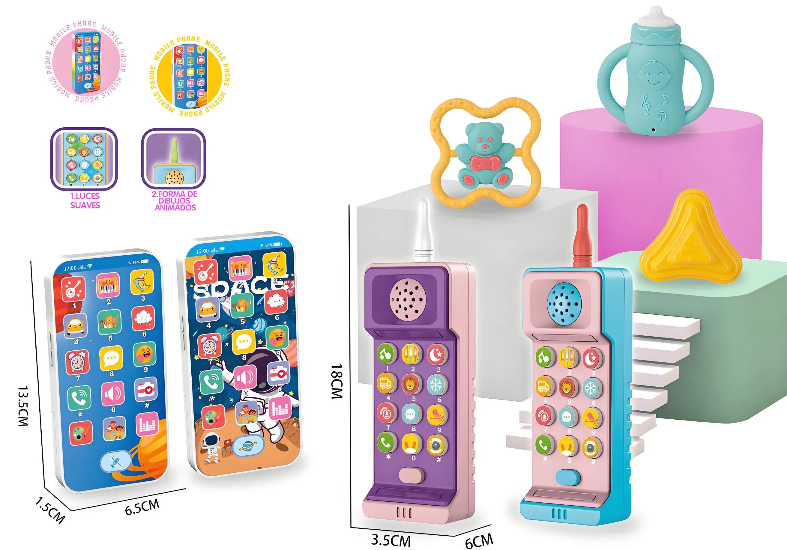 Xinbo Early Education Sensory Learning Music Toys Rattle Soft Silicone Teether Mini Smart Phone Set for Baby