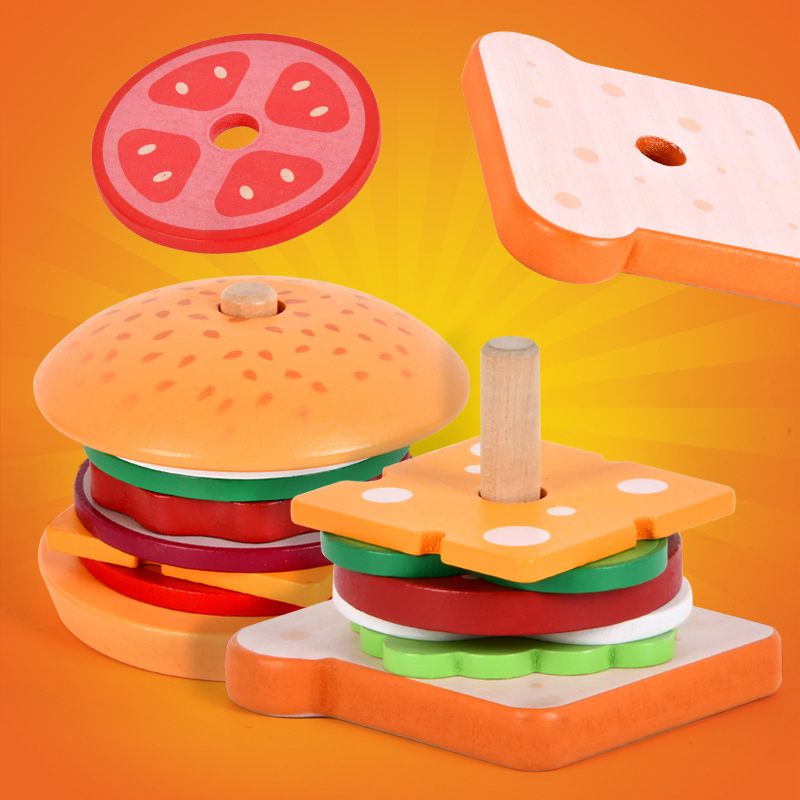 Popular Role Play Wooden Hamburger Sandwich Toys for Kids