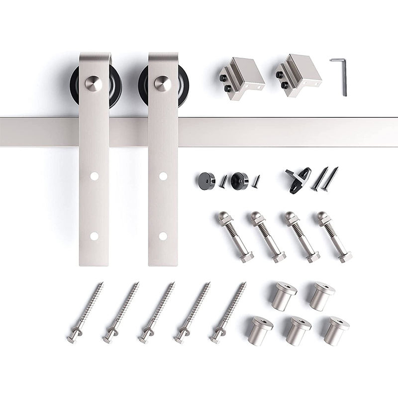 Brushed Nickel Sliding Barn Door Hardware Kit with J Pulley System