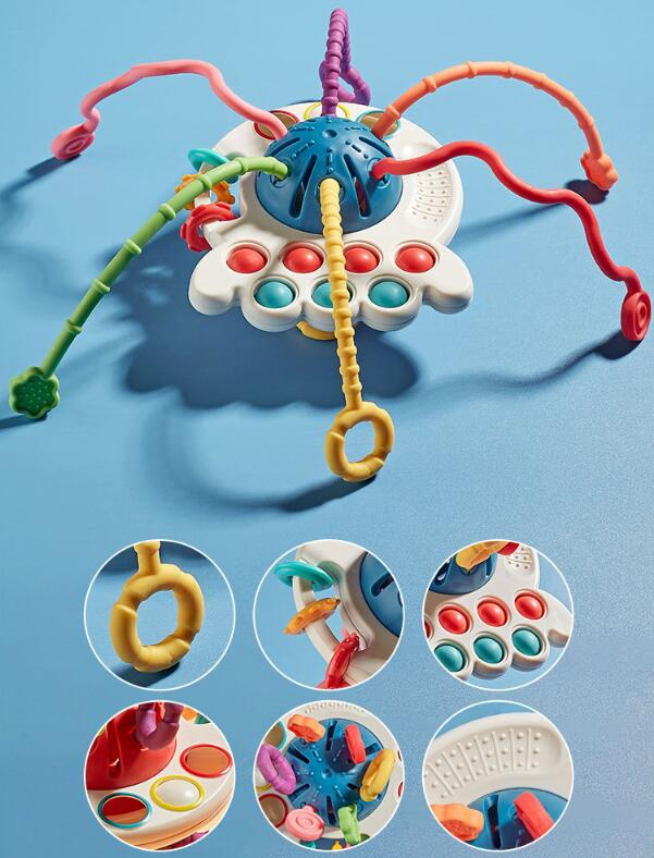 Pull String Interactive Silicone Toy Finger Training Educational Baby Early Learning Toy Wholesale Custom Logo Acceptable