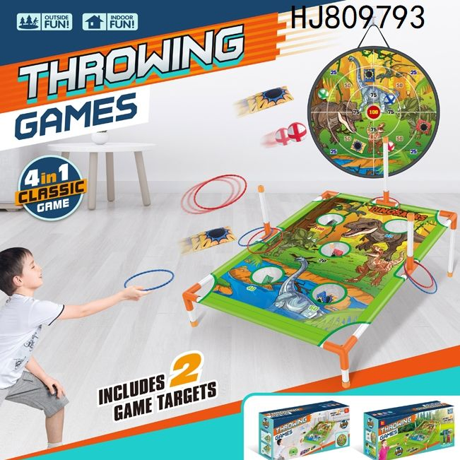 4 in 1 Kids Playing Cornhole Flying Disc Throwing Game Toys Indoor Outdoor Ring Toss Game Set Throwing Target Stand Portable Sport Toys
