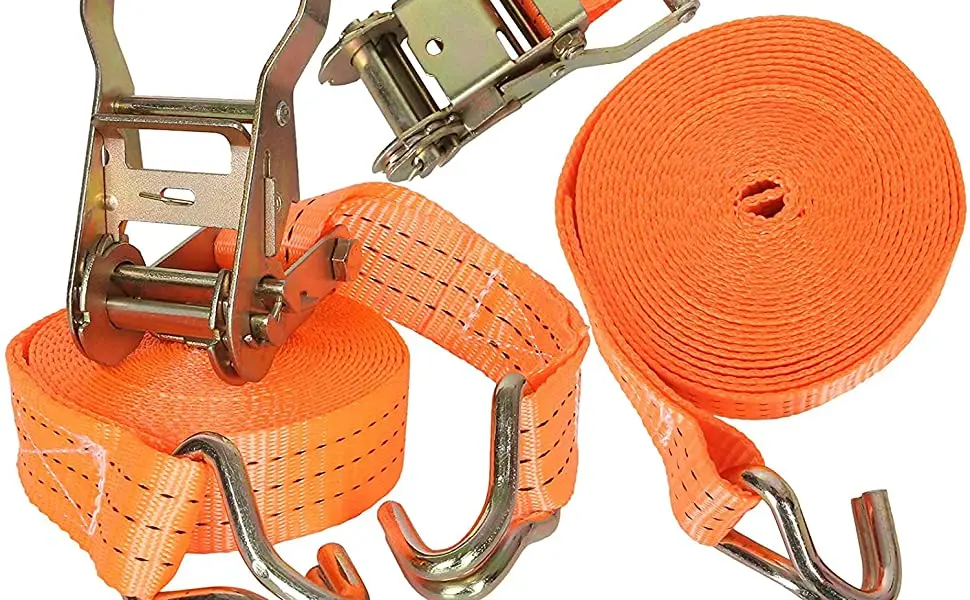 Tie-down strap material and hook close-up