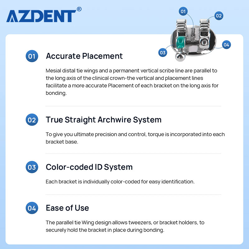 Azdent Dental Standard Roth 022/Mbt 018 Split Welding Straight Wire Orthodontic Brackets