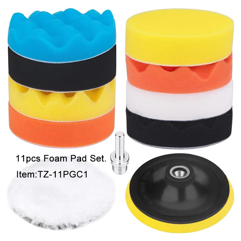 Factory Customize 11PCS/Kit 5inch Polishing Pad Car Detailing Wool Microfiber Sponge Polishing Pad with Backing Plate and Adapter Polishing Kit