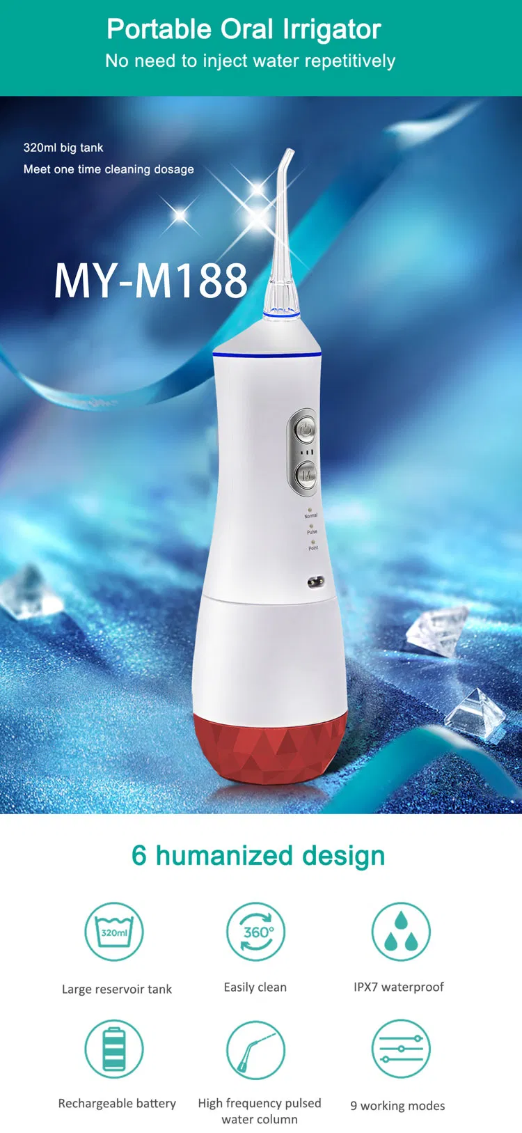 Household Device USB Rechargeable Water Flosser Deep Cleaning 320ml Dental Oral Irrigator