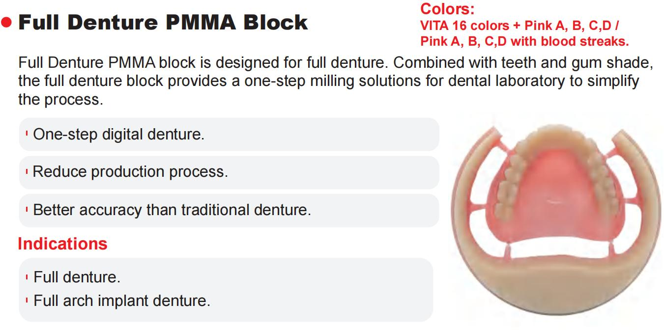 Full Denture PMMA Blocks Dental Lab Material