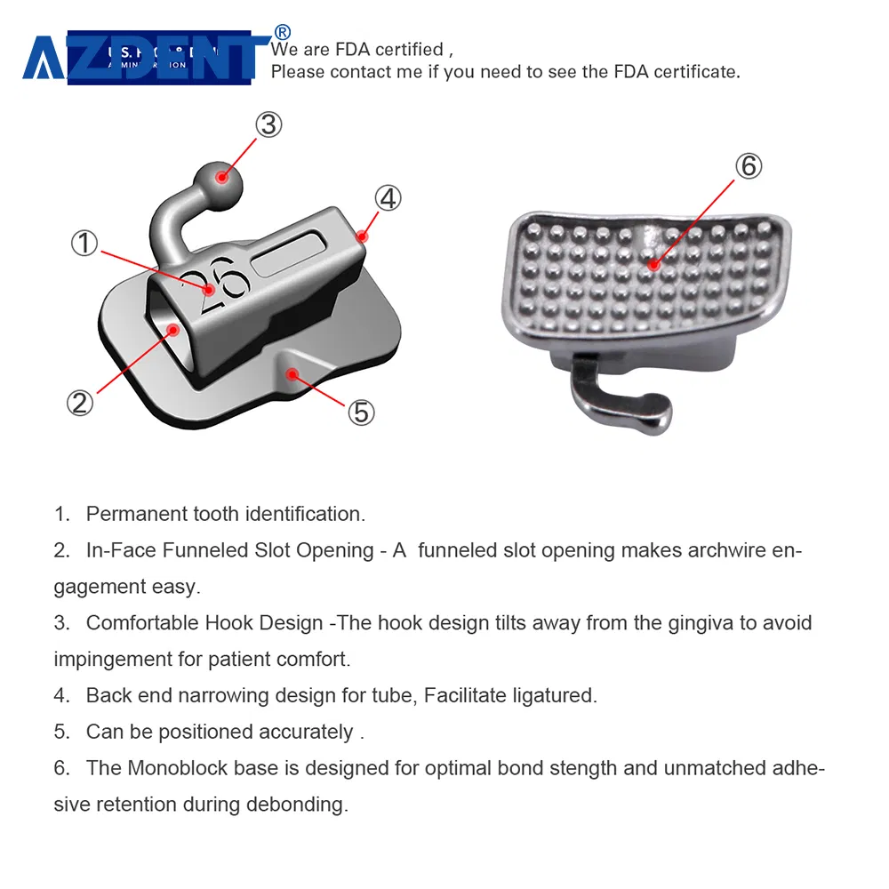 Azdent Dental Self Ligating Brackets Passive Roth 022 with 345hooks Orthodontic Brackets