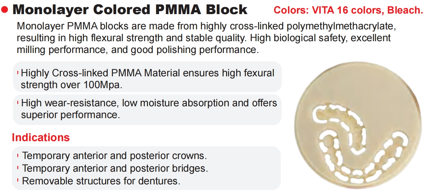 Full Denture PMMA Blocks Dental Lab Material