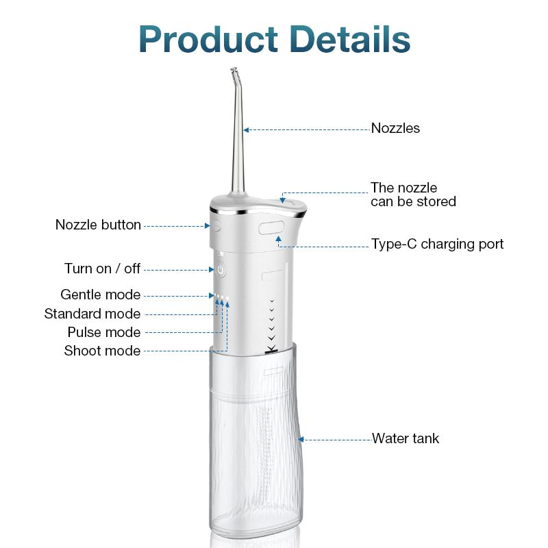 Water Flosser 360 Clean Dental Residues 4 Modes Portable Cordless 200ml Small Dentel Oral Irrigator