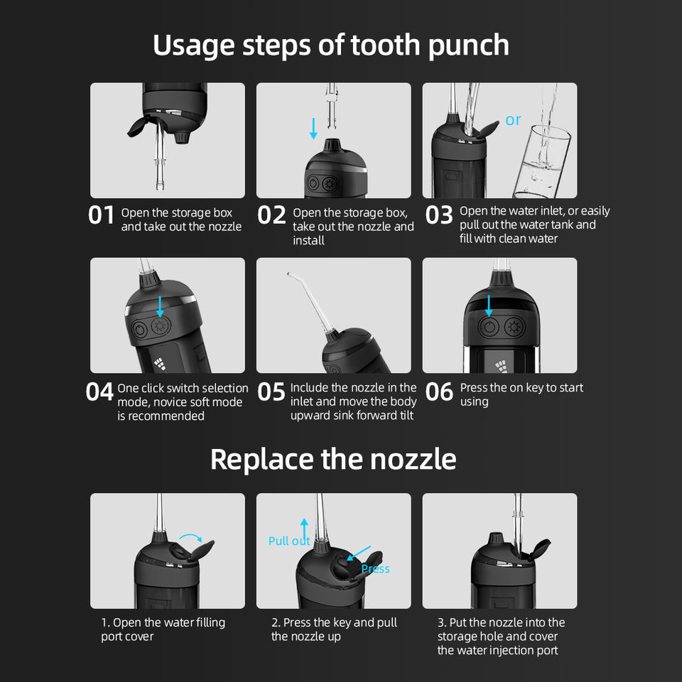 Custom Logo Water Flosser 140psi High Pulse 180ml Tank Water Jet Flosser H2O Oral Irrigator