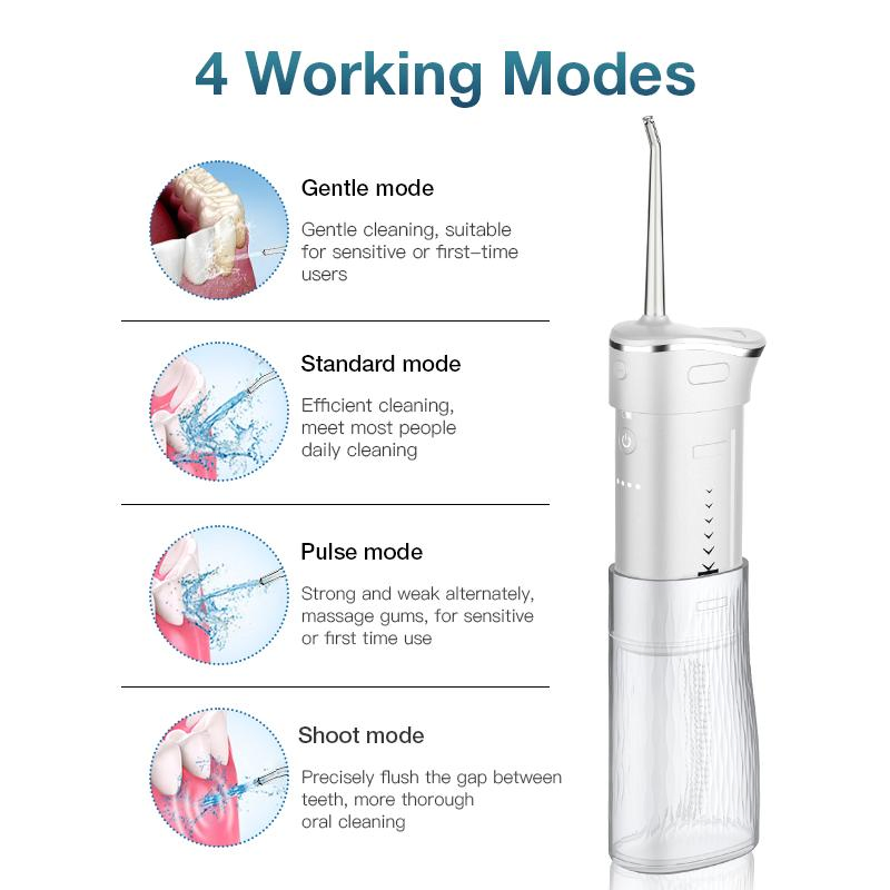 Water Flosser 360 Clean Dental Residues 4 Modes Portable Cordless 200ml Small Dentel Oral Irrigator