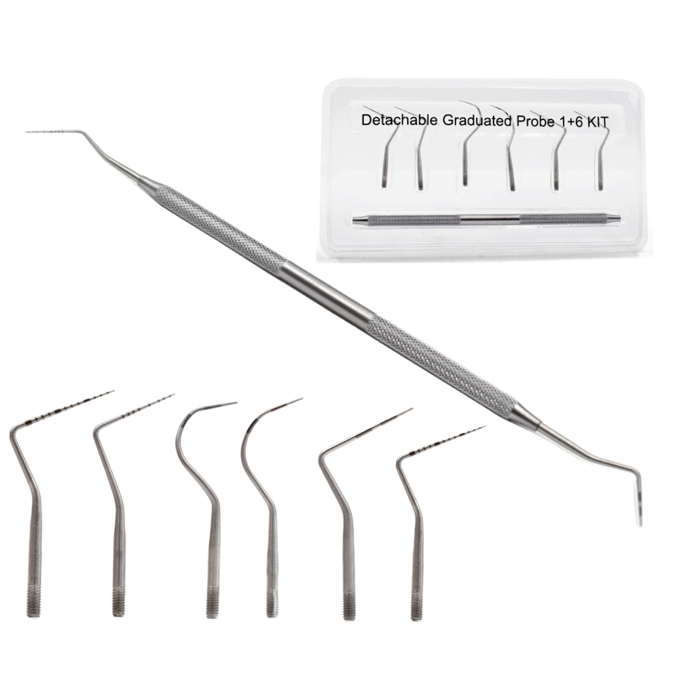 Dental Manual Instrument Explorer with Graduated Probe Steel Tool Scale 6+1kit
