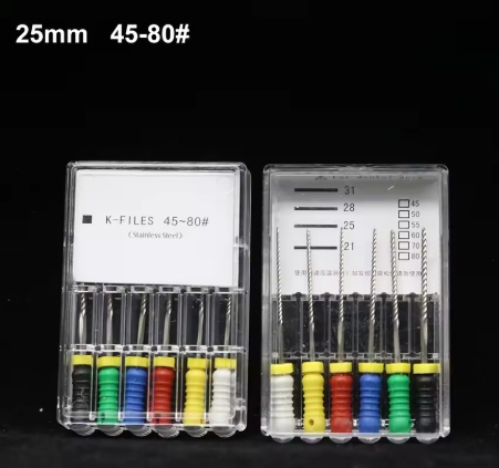 Complete Set of Stainless Steel K-Files for Endodontic Therapy