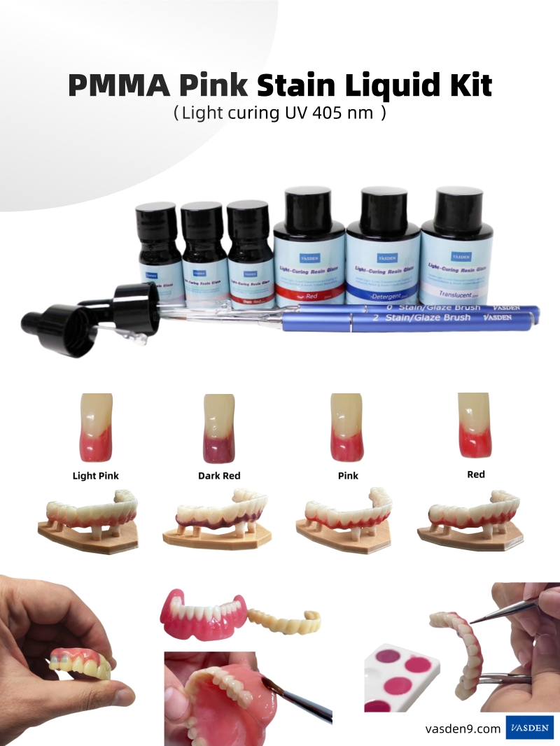 Vasden Light Curing Resin Glaze Liquid Pink Set PMMA Dyeing Liquid
