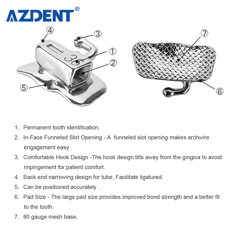 Azdent Dental Passive Self-Ligating Orthodontic Brackets Mini Mbt 022 with 1st Buccal Tube