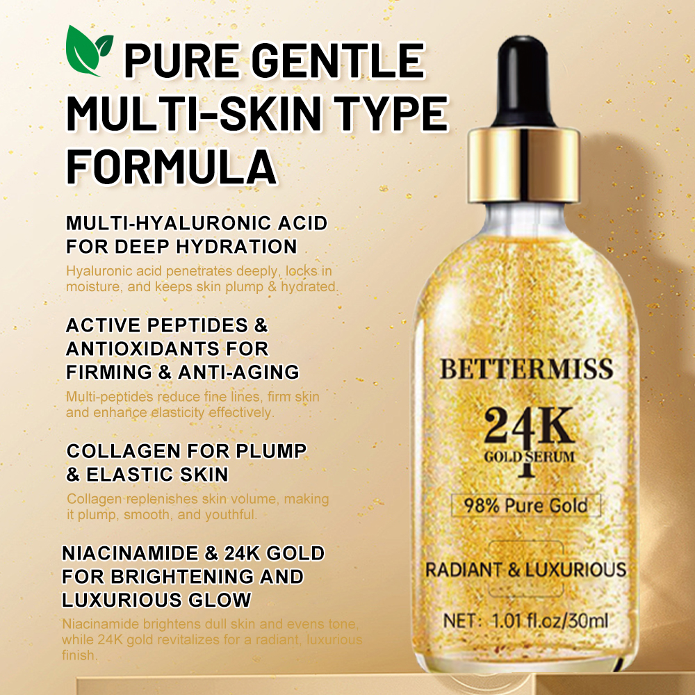 High Quality 24k Gold Serum Peptide Anti-Wrinkle Hyaluronic Acid Facial Skincare Beauty Niacinamide Skin Care Serum For Face