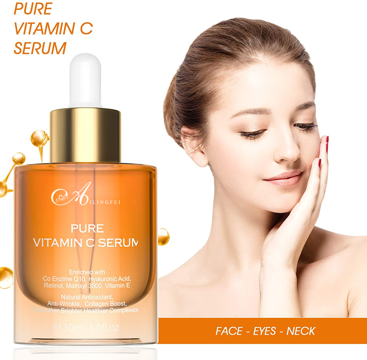 Natural Moisturizing Brightening Anti Aging Vitamin C Face Serum Private Label Hyaluronic Acid Facial Serum Vitamin C Serum