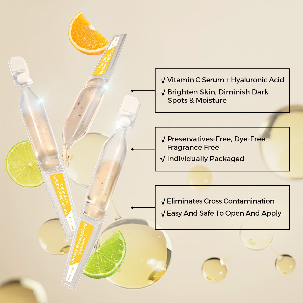 Private Label Anti-Aging Repair Ampoule Serum Vitamin C Skincare Brightening Facial Liquid with Organic Glycolic OEM ODM Supply