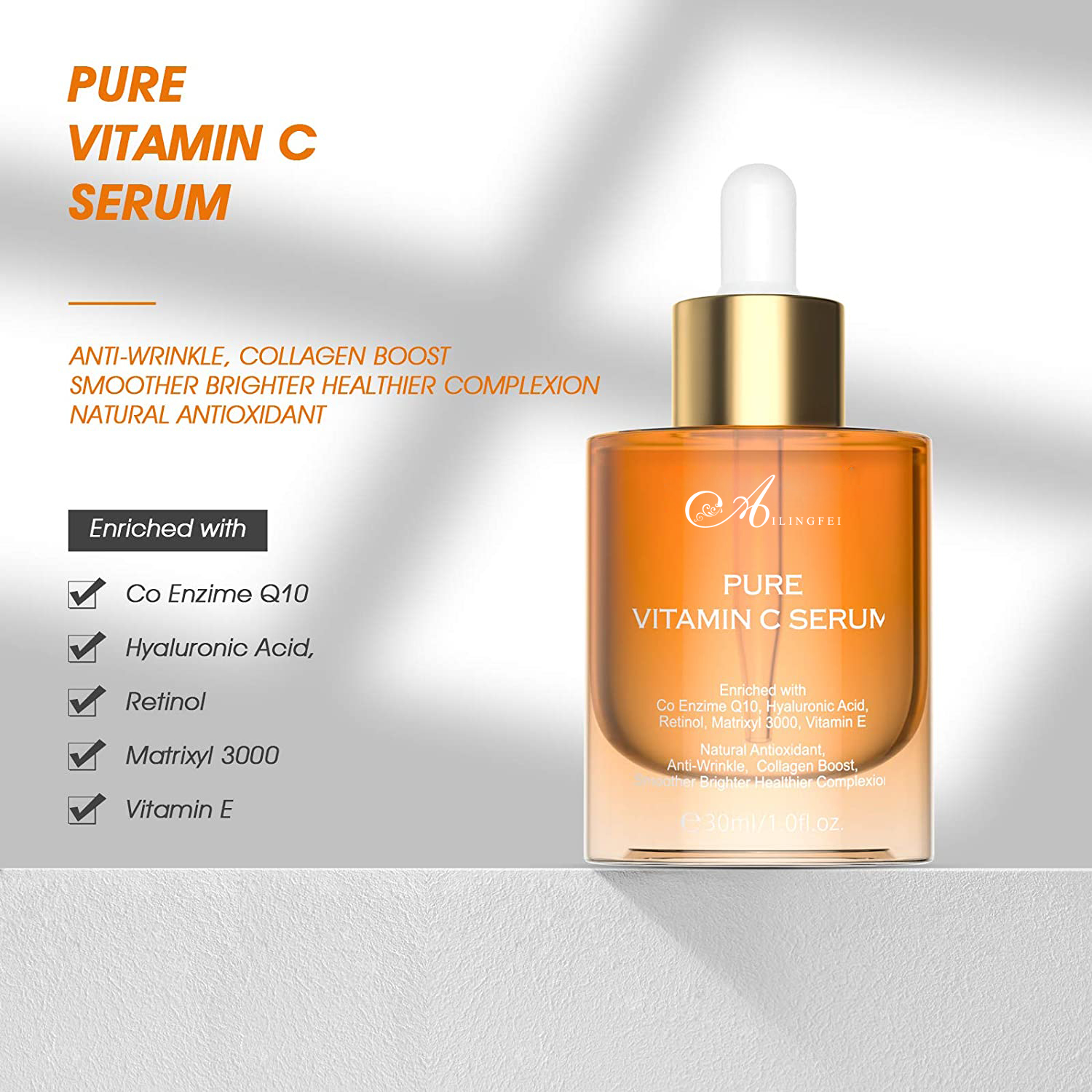 Natural Moisturizing Brightening Anti Aging Vitamin C Face Serum Private Label Hyaluronic Acid Facial Serum Vitamin C Serum