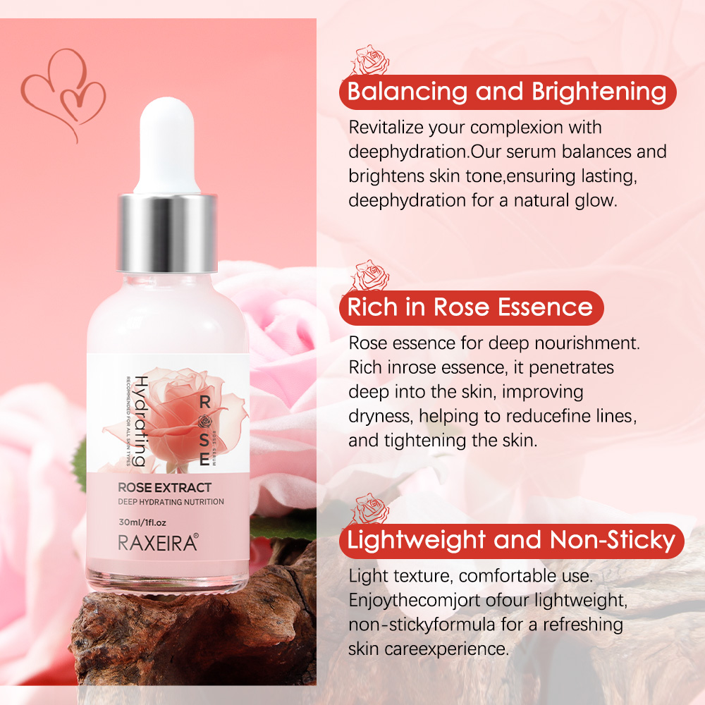 Private Label Rose Face Serum Hydrating &amp; Glowing Refreshing Repair Wrinkle Anti Aging Age Essence Facial Skin Care Serum