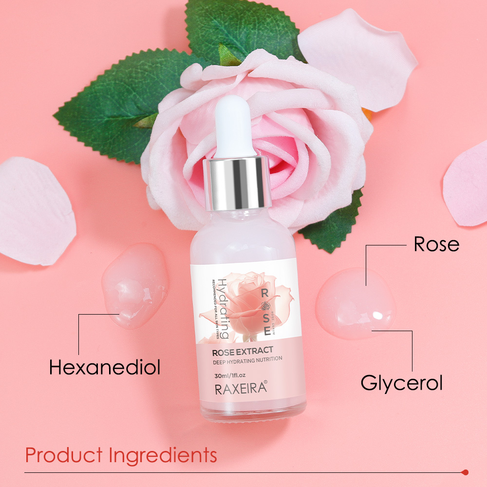 Private Label Rose Face Serum Hydrating &amp; Glowing Refreshing Repair Wrinkle Anti Aging Age Essence Facial Skin Care Serum