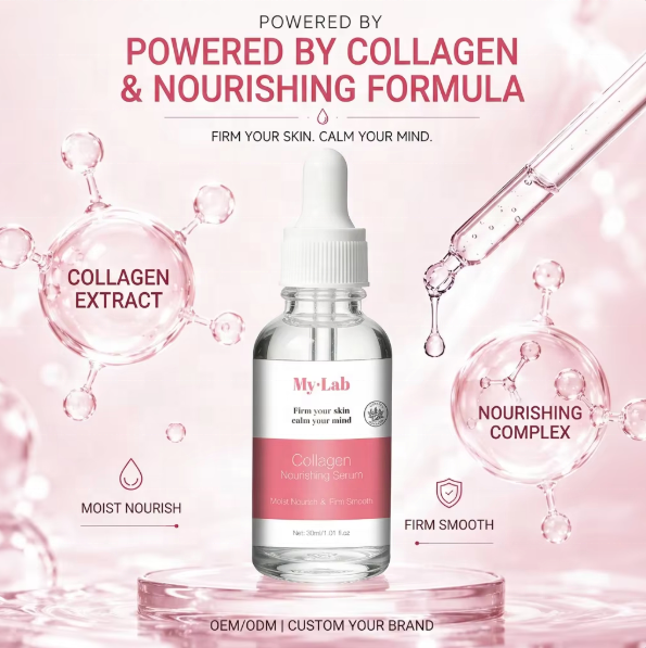 Custom Logo Hydrolyzed Fish Collagen Serum Panthenol Elastic Protein Deep Hydration Firming Anti-Wrinkle Facial Serum