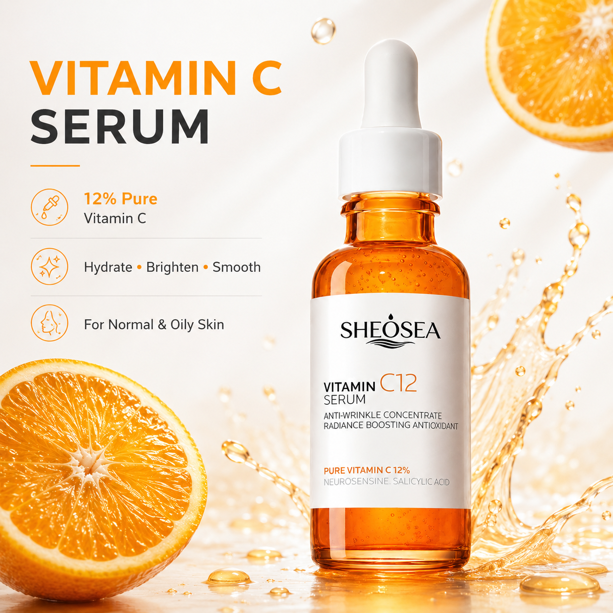SHEOSEA 12% Vitamin C12 Serum Anti Wrinkle Radiance Boosting Antioxidant Facial Skin Care Concentrate