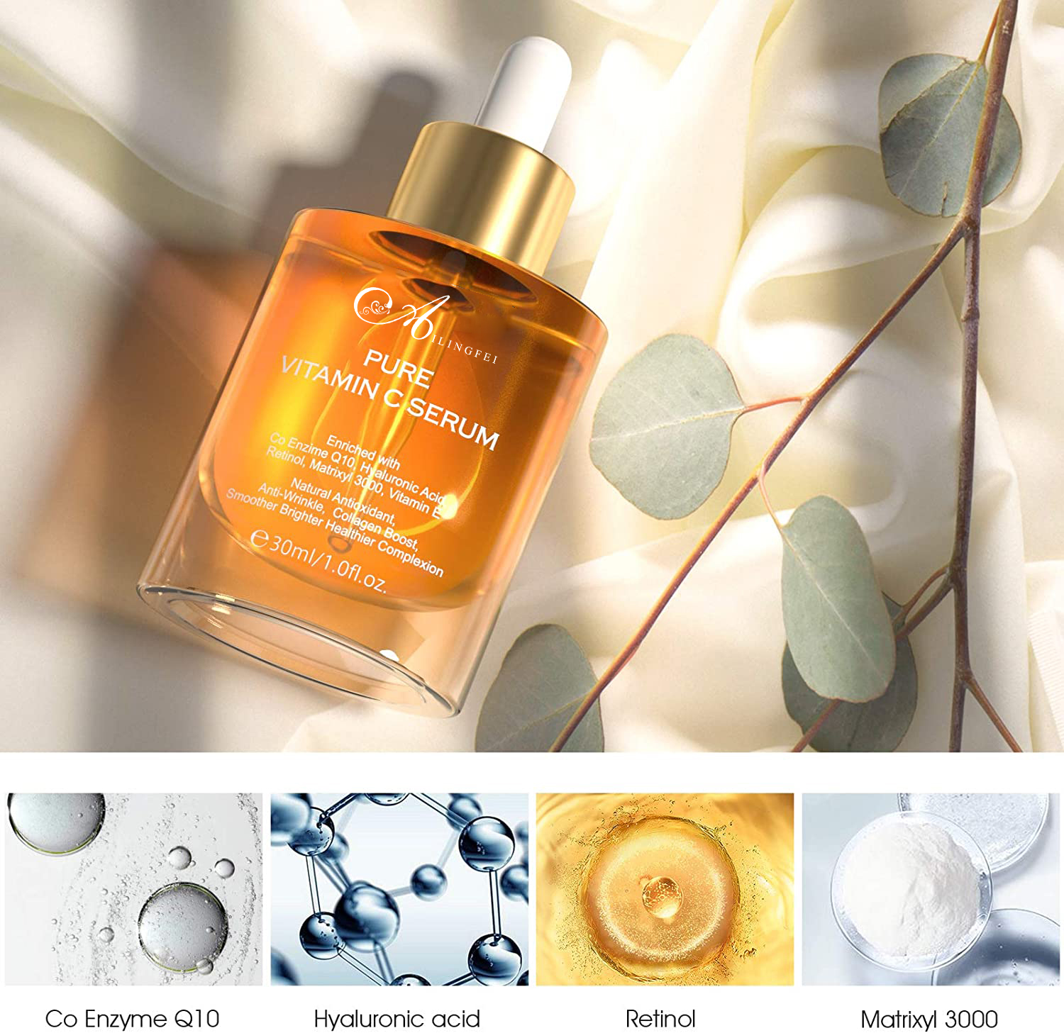 Natural Moisturizing Brightening Anti Aging Vitamin C Face Serum Private Label Hyaluronic Acid Facial Serum Vitamin C Serum