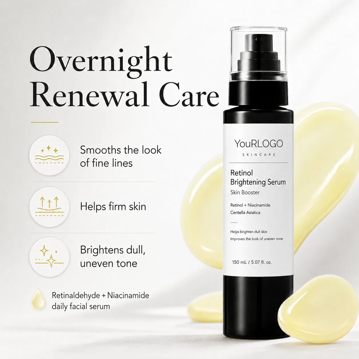 Private Label Brighter Tone Smoother Firmer Feel Improves Skin Clarity Nourish Skin Nighttime Repair Retinol Brightening Serum