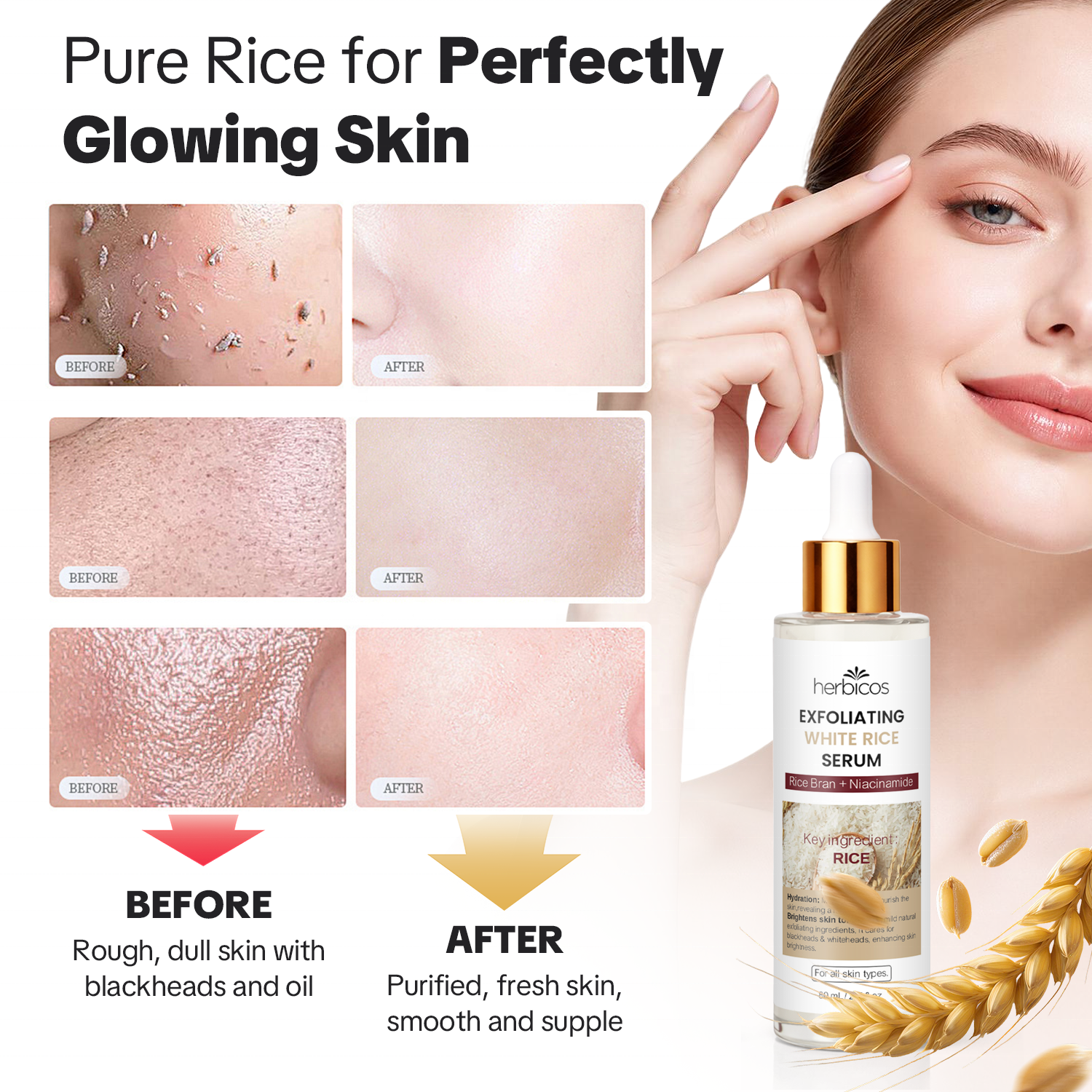 Private Label Facial Peel Shot Glow Dead Skin Cell Remover White Rice Peeling Acid Exfoliating Serum for All Skin Types