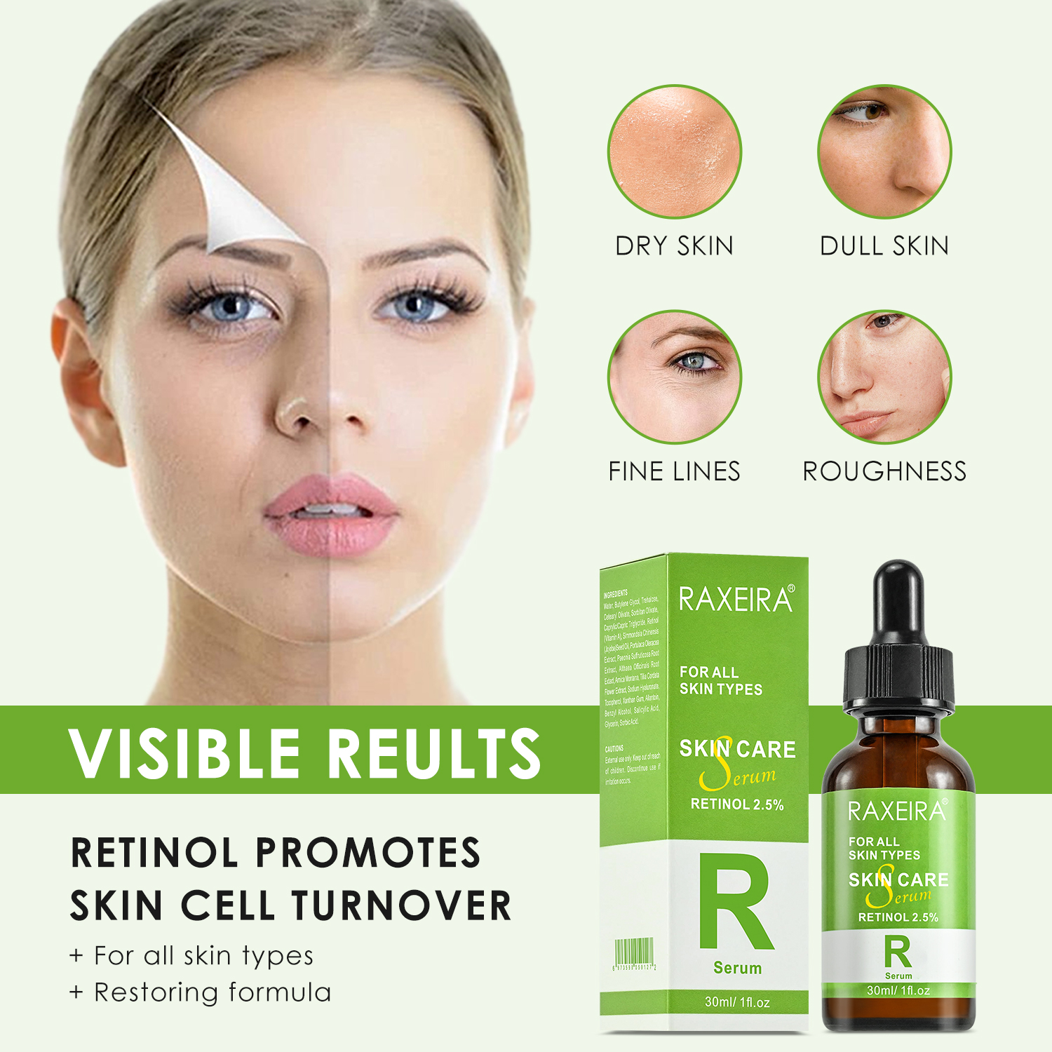 Wholesale 2.5% Retinol Serum With Vitamine C Hyaluronic Acid and Collagen Reduce Fine Lines and Increase Frim 30 ml