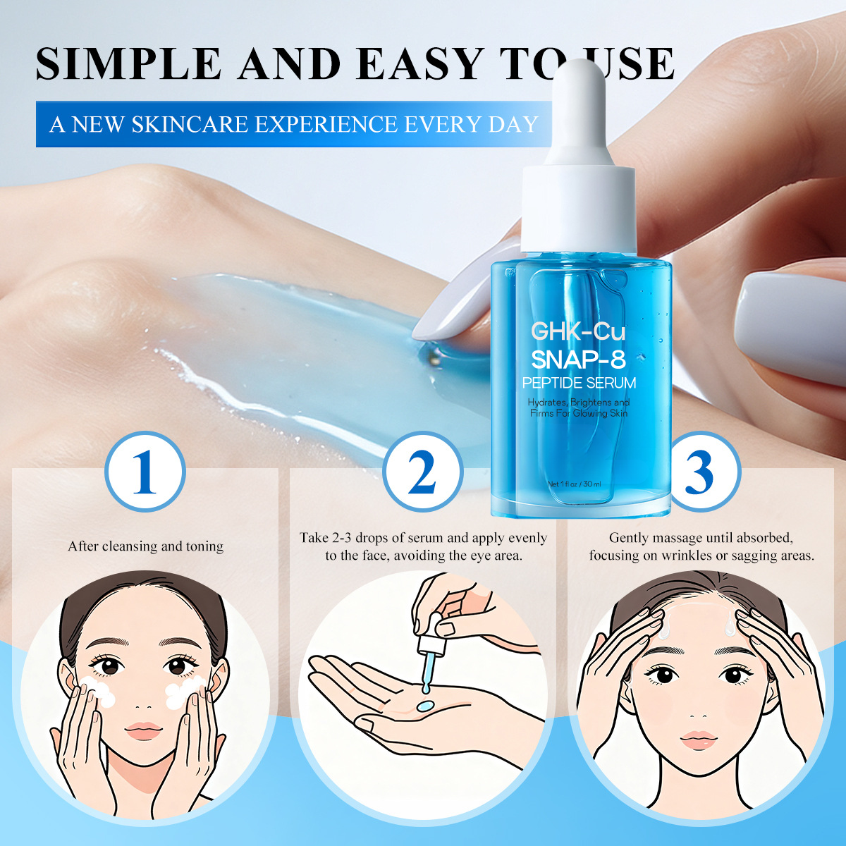 Private Label Ghk-Cu Peptide Anti-Wrinkle Anti-Aging Moisturizing Repair Ghk-Cu Copper Peptide Face Serum