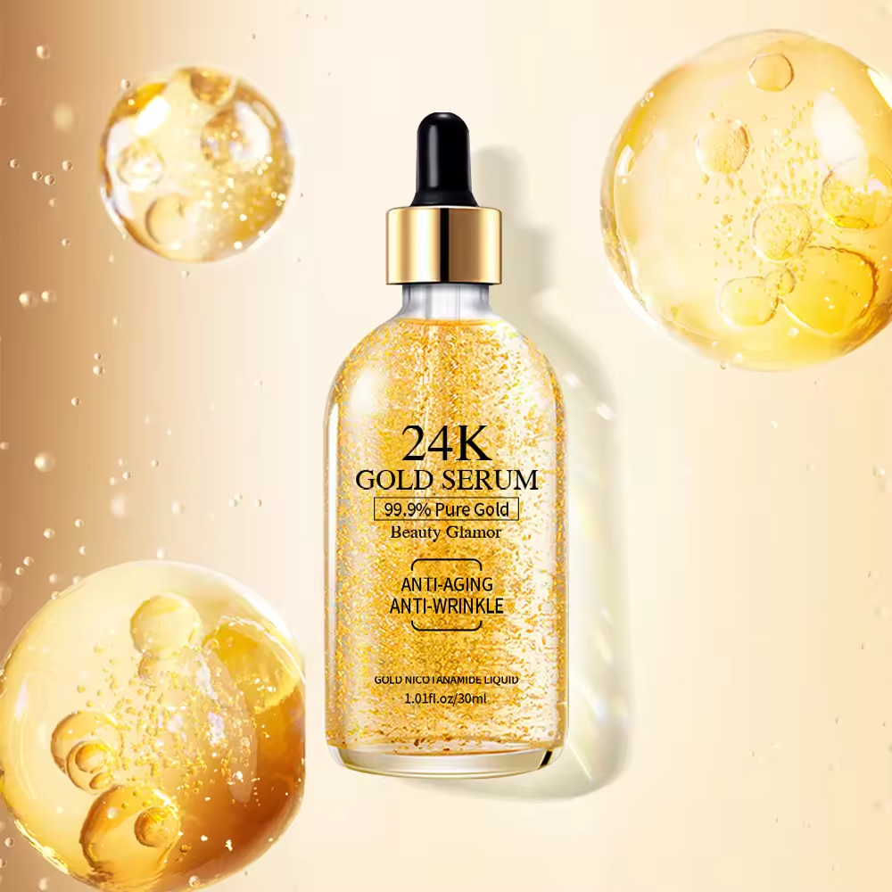 Wholesale Moisturizing Hydrating Nourishing Skin Care Gold Foil Anti-aging Anti-wrinkle 24K Gold Niacinamide Face Serum 30ml