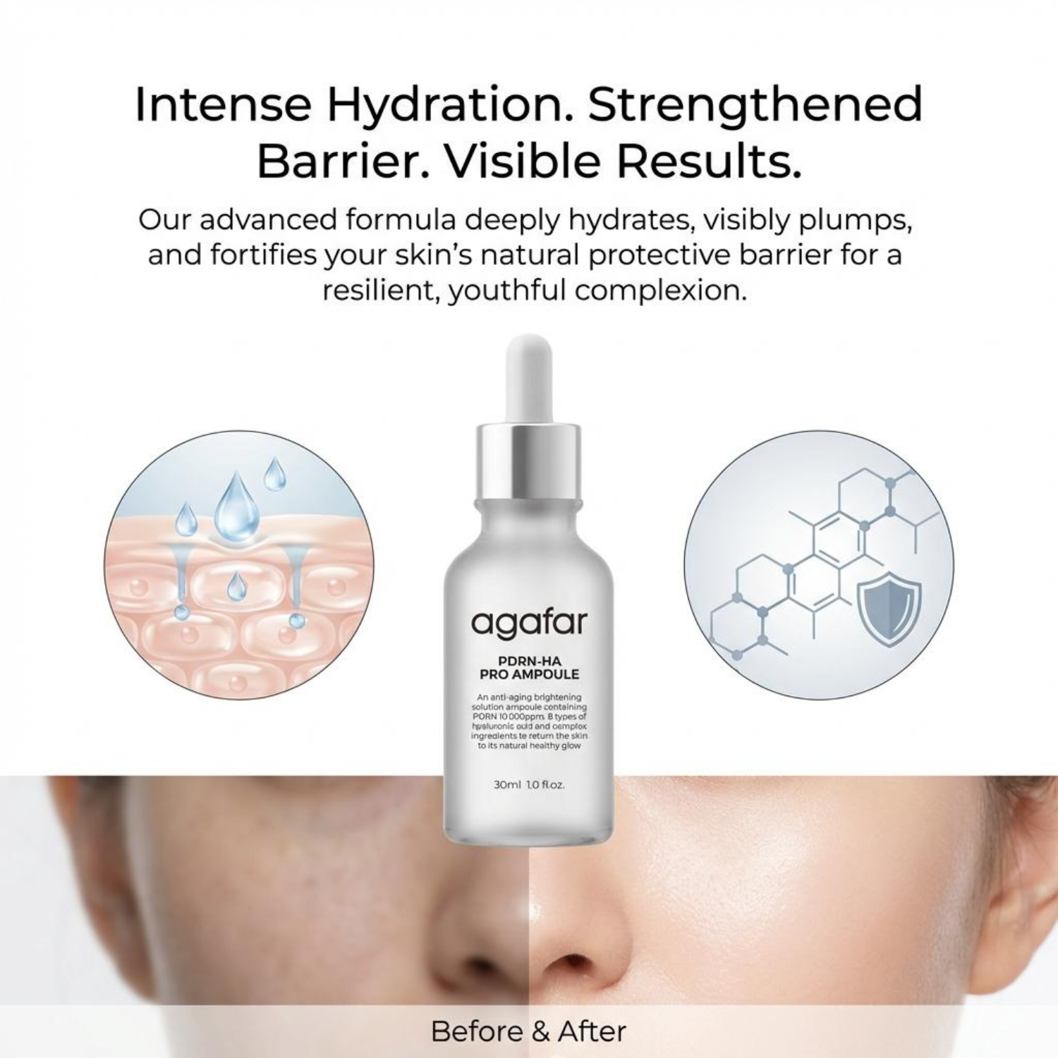 PDRN Salmon DNA 100% Pure 10000ppm Hyaluronic Acid Anti Aging Pore Shrinking Whitening Moisturizing Liquid Face Serum 30ml