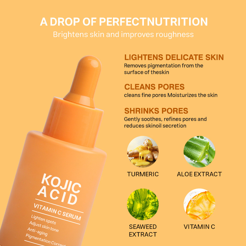 Customizable logo Multi Effect Vitamin C Facial Essence Kojic Acid Serum Vitamin c Turmeric Whitening and Black Spots Removal