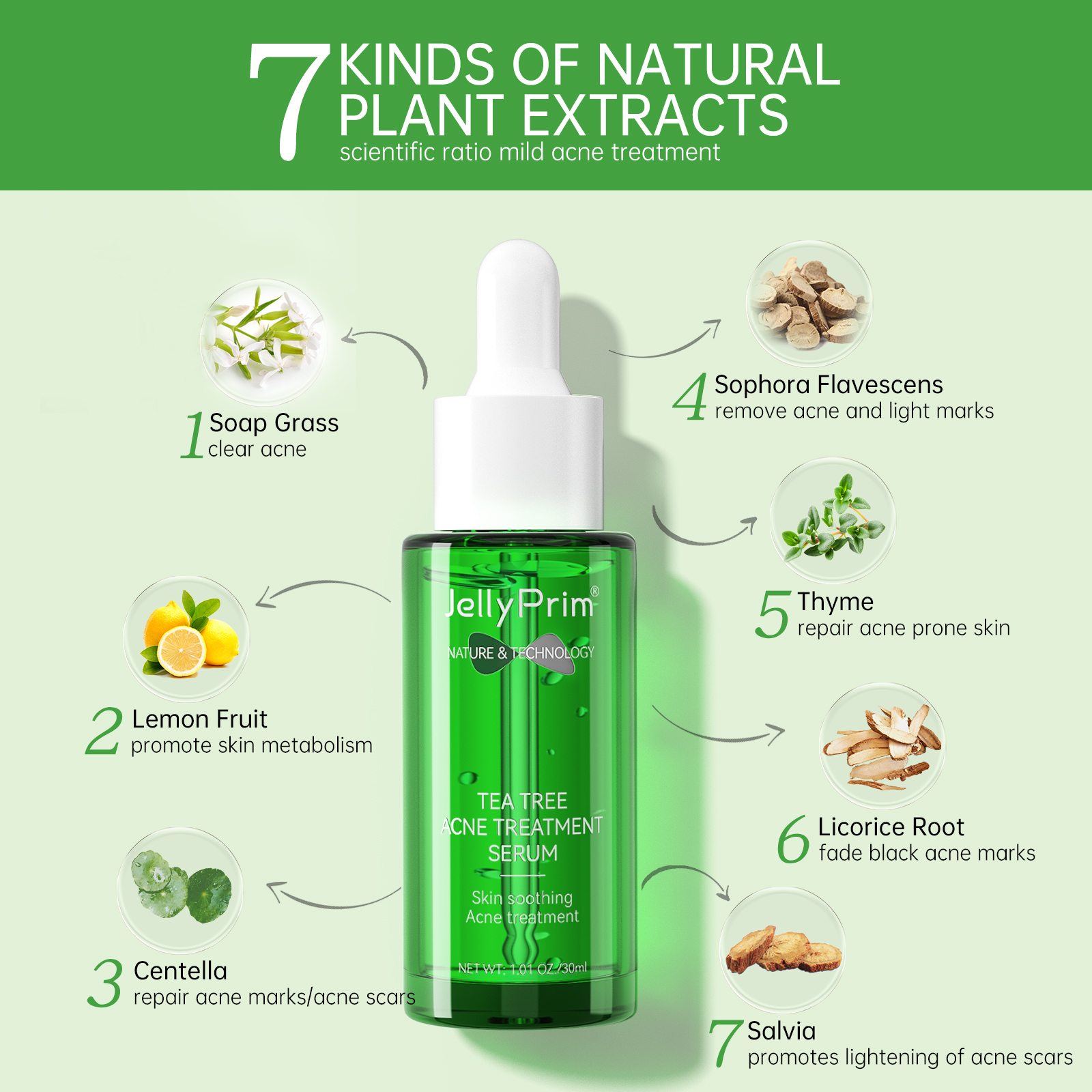 Private Label Natural Organic Tea Tree Anti Acne Face Serum Skin Care Brightening Pimple Removing Skincare Facial Serum