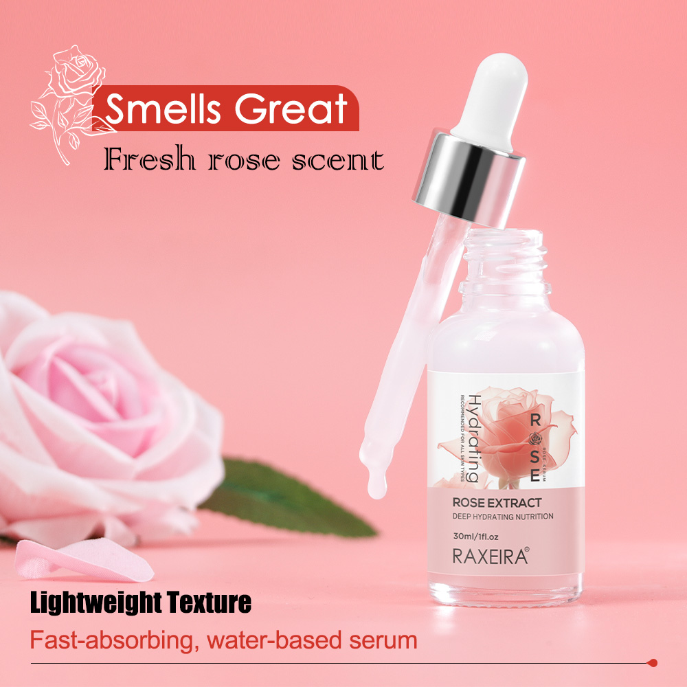 Private Label Rose Face Serum Hydrating &amp; Glowing Refreshing Repair Wrinkle Anti Aging Age Essence Facial Skin Care Serum