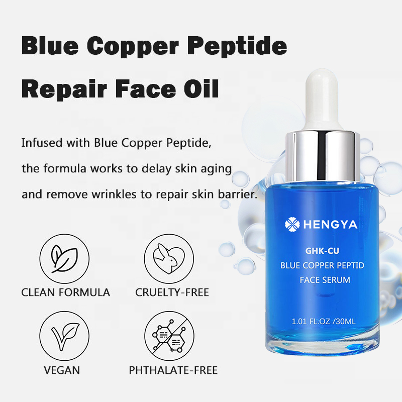 Customize Logo Anti-Aging Whitening Ghk-cu Collagen Liquid Face Serum Blue Copper Peptides Skincare Lifting Booster