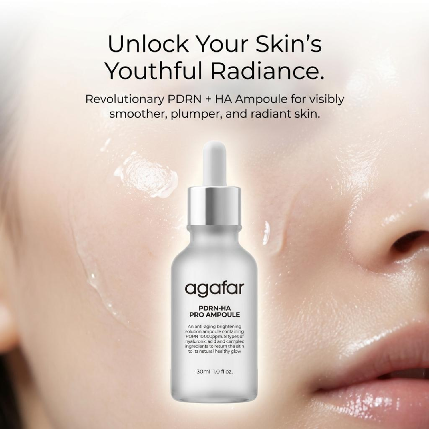 PDRN Salmon DNA 100% Pure 10000ppm Hyaluronic Acid Anti Aging Pore Shrinking Whitening Moisturizing Liquid Face Serum 30ml