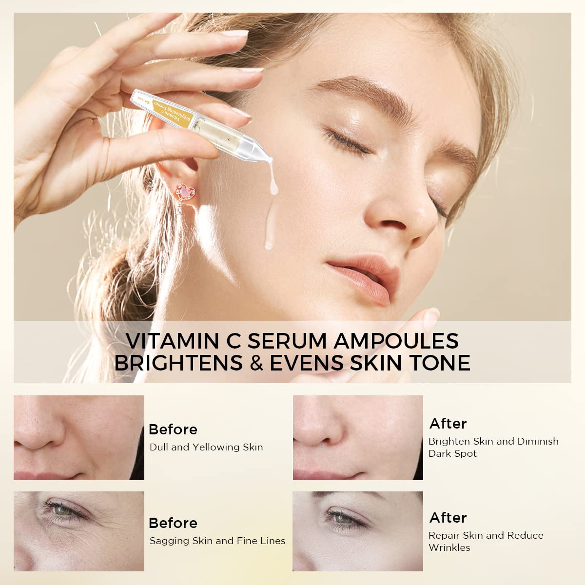 Private Label Anti-Aging Repair Ampoule Serum Vitamin C Skincare Brightening Facial Liquid with Organic Glycolic OEM ODM Supply