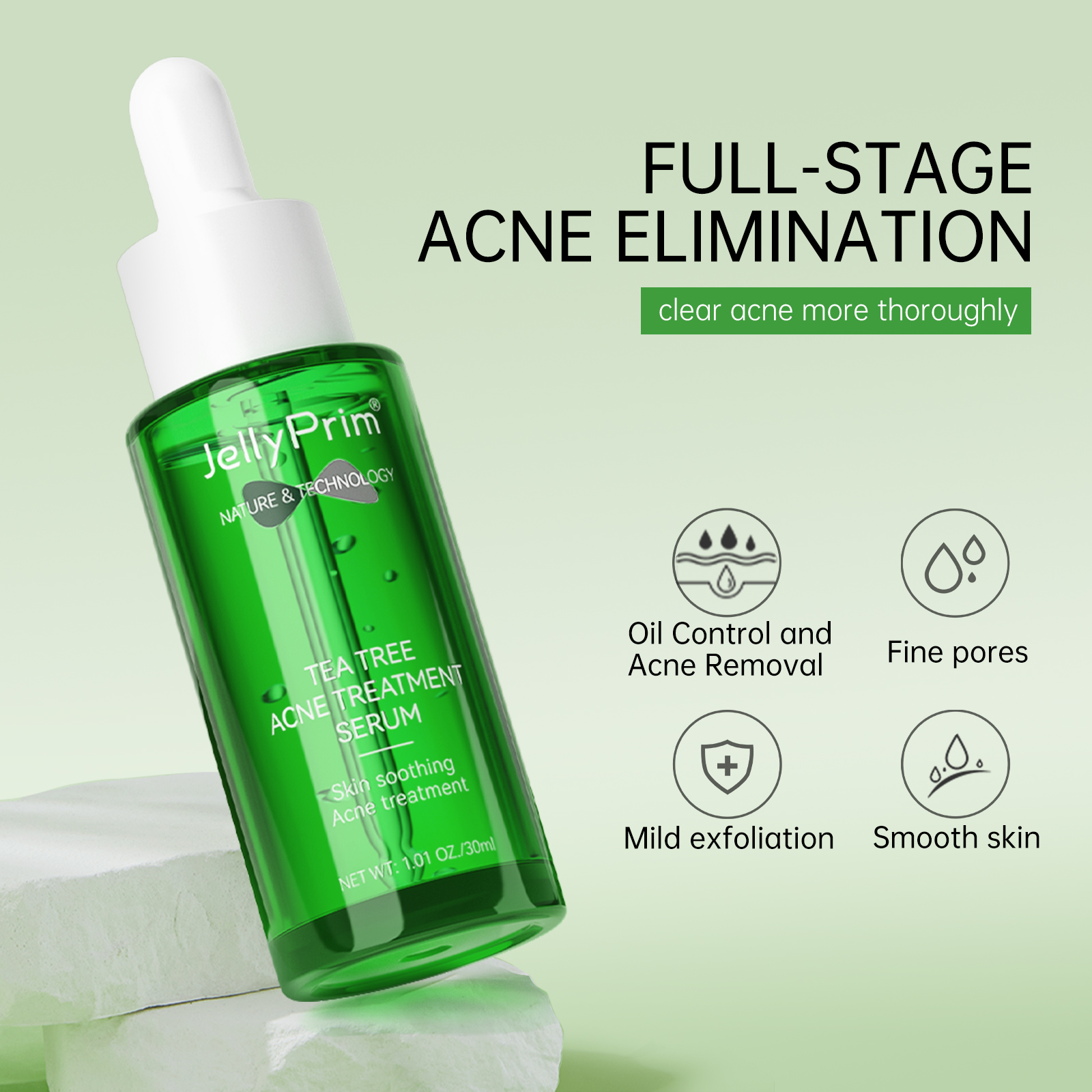Private Label Natural Organic Tea Tree Anti Acne Face Serum Skin Care Brightening Pimple Removing Skincare Facial Serum
